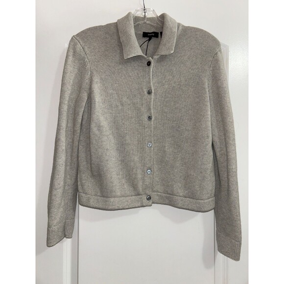 Theory Women’s Cotton Cashmere Collared Button Front Cardigan size S NWT Gray - Picture 3 of 9
